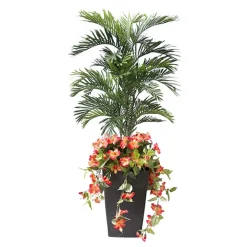 Décors Véronneau Arrangement floral palmier et fleurs orange, 5,5′< Business Collection | Outdoor Plants